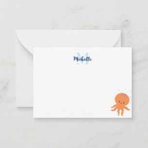 Carte De Correspondance Poulpe de dessin animé mignon monogramme personnal