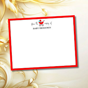 Carte de correspondance pour bébé en rouge moderne