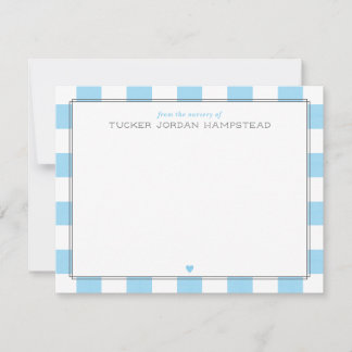 Carte De Correspondance Preppy Blue Stripes & Heart Baby Boy Merci