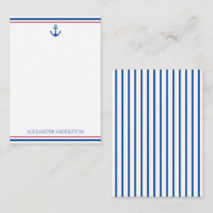 Carte De Correspondance Preppy Nautical Stripes et Ancre Personnalisé