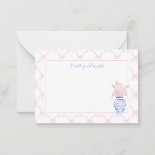 Carte De Correspondance Preppy Pink bow trellis Papeterie personnalisée (Devant)