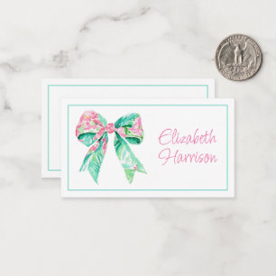 Carte De Correspondance Preppy rose et Aqua Floral Bow