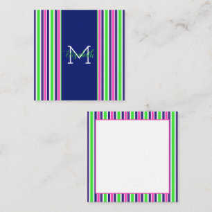 Carte De Correspondance Preppy rose Green Navy Bleu Stripe Monogramme