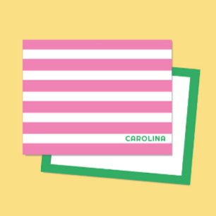 Carte De Correspondance Preppy Stripes rose et vert clair mignon fille