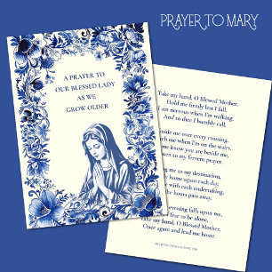 Carte De Correspondance Prière catholique Béni Marie Bleu Vintage Floral