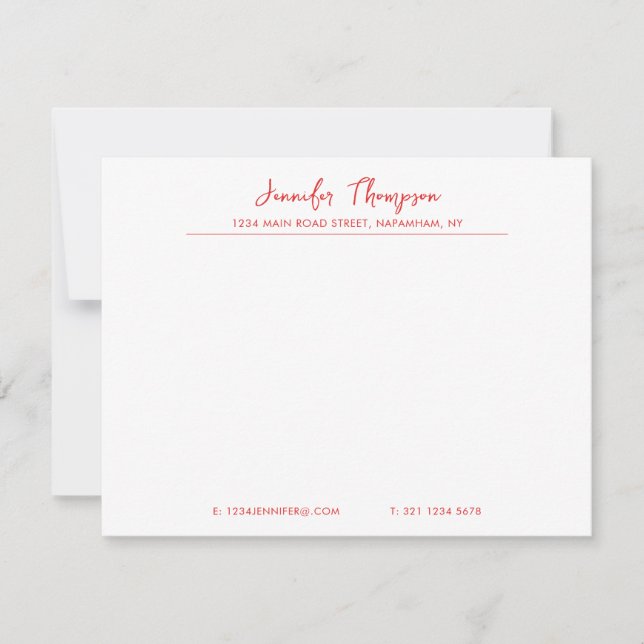 Carte De Correspondance Professionnel - Red et White Script (Devant)