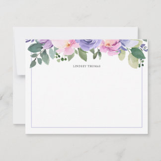 Carte De Correspondance Purple Pink Watercolor Floral Personalized