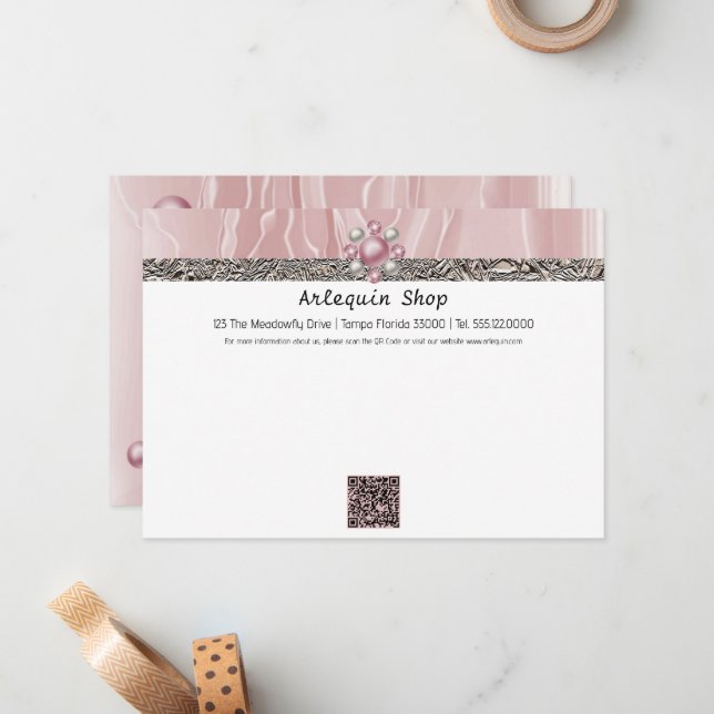 Carte De Correspondance QR Code Pink Soie & Foil Business (Devant/Arrière en situation)