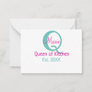 Carte De Correspondance Queen of cuisine monogramme vert rose simple minim