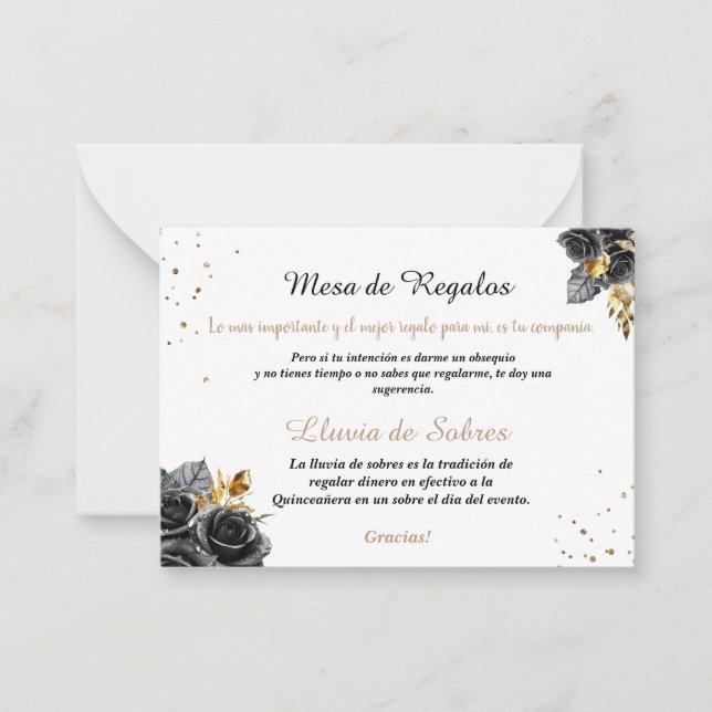 Carte De Correspondance Quinceañera Lluvia de Sobres Roses noirs (Devant)