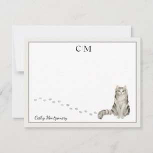 Carte De Correspondance Ragamuffin Chat Gris Bordure Monogramme Nom Fiche