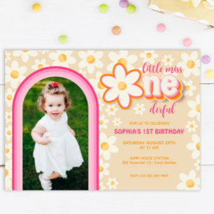Carte De Correspondance Rainbow Retro Daisy Photo 1er anniversaire Invitat