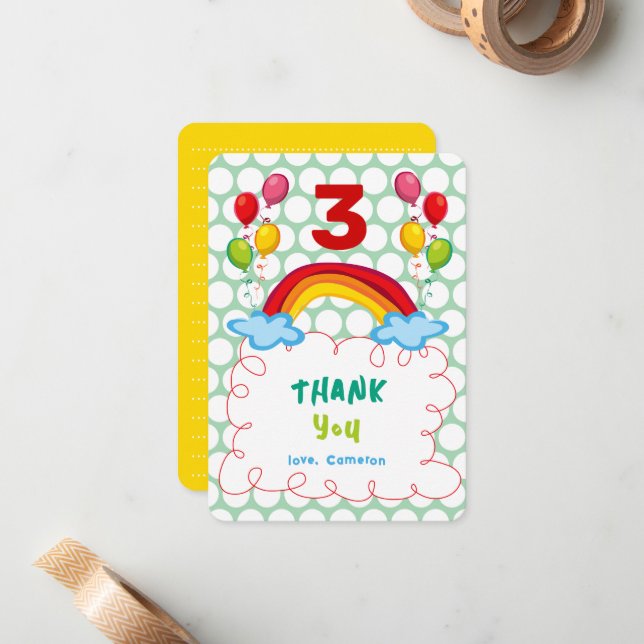 Carte De Correspondance Rainbows & Balloons Amusants Merci d'anniversaire  (Devant/Arrière en situation)
