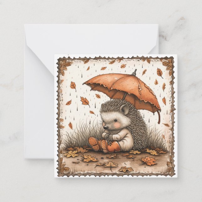 Carte De Correspondance Raindrops & Rainbows : Hedgehog Rainy (Devant)