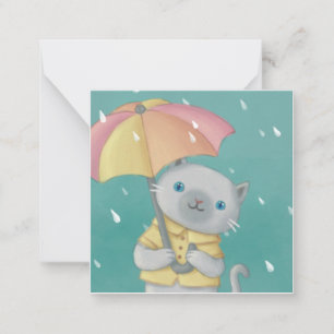 Carte De Correspondance Rainy Day : Illustration de chat et parapluie