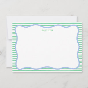 Carte De Correspondance Rayures Aquarelle, Plat Personnalisé Bleu Vert