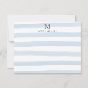 Carte De Correspondance Rayures Monogramme Bébé Bleu Aquarelle Moderne Chi