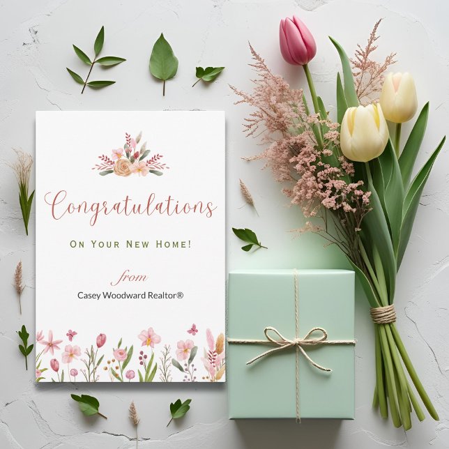 Carte De Correspondance Realtor Félicitations Fleurs Personnalisées (Créateur téléchargé)