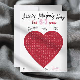 Carte De Correspondance Recherche de mots de la Saint-Valentin pour enfant
