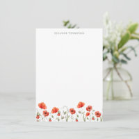 Red Poppy Floral Nom personnalisé Papier à lettres