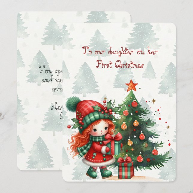 Carte De Correspondance Red Tartan Daughter First Christmas  (Devant / Derrière)