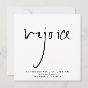 Carte De Correspondance Réjouissez Élégant Script Noir Blanc Noël