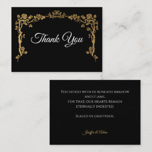Carte De Correspondance Remerciement de mariage gothique noir et or élégan