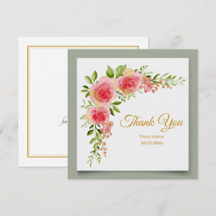 Carte De Correspondance Remerciement Floral Rose Aquarelle Élégant
