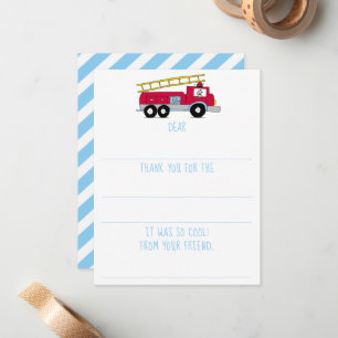 Carte De Correspondance Remerciements d'anniversaire pour camion de pompie