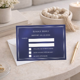 Carte De Correspondance Réponse de mariage bleu marine RSVP