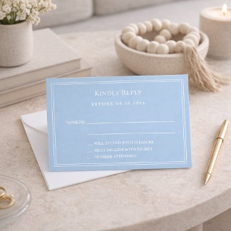 Carte De Correspondance Réponse de mariage bleu poussiéreux RSVP