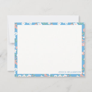 Carte De Correspondance Retro Boho Blue Ditsy Floral Nom personnalisé