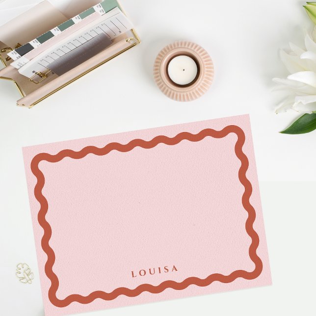 Carte De Correspondance Retro Wavy Frame Blush & Terracotta Personnalisé (Créateur téléchargé)