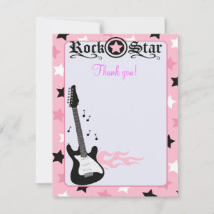 Carte De Correspondance Rock Star Guitar rose 4x5 plat Merci note