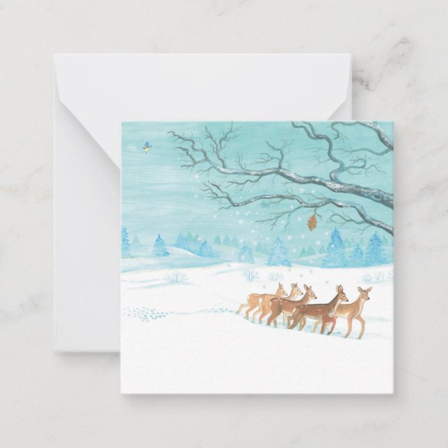 Carte De Correspondance Roe Deer Group en hiver (Devant)