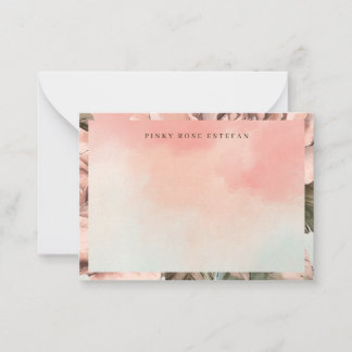 Carte De Correspondance Romantic Soft Pink Rose Watercolor Flat Note Card