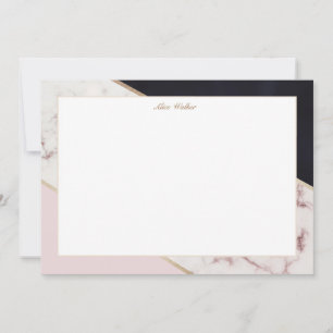 Carte De Correspondance rose marbre élégant monogramme géométrique