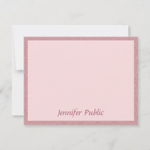Carte De Correspondance Rose moderne Parties scintillant or manuscrit Scri
