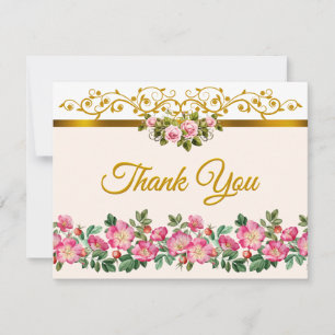 Carte De Correspondance Rose Pâle Élégant Floral et Écriture Dorée
