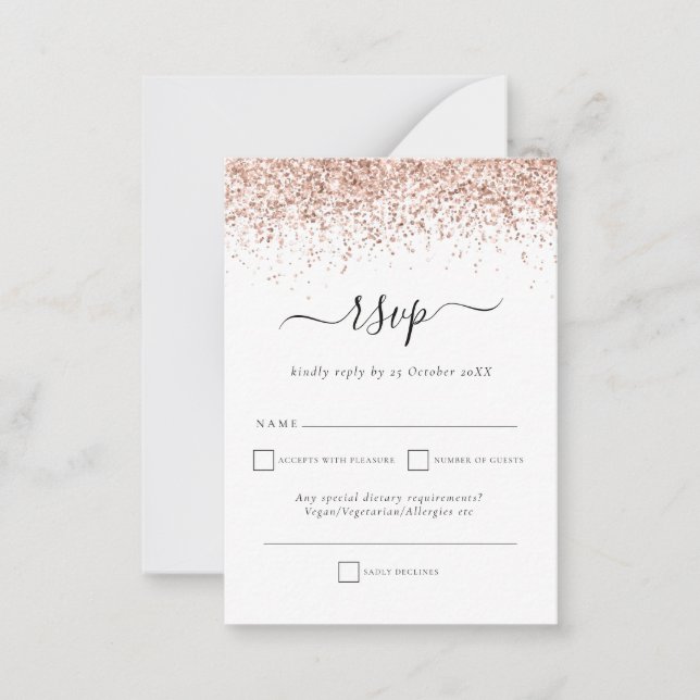 Carte De Correspondance Rose Parties scintillant Or Script Mariage RSVP En (Devant)