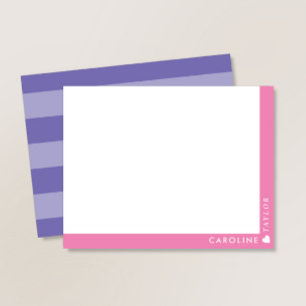Carte De Correspondance Rose Prépa Bandes Violettes Personnalisé Mignon Fé