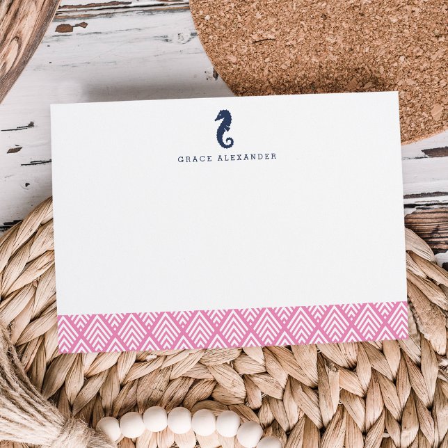 Carte De Correspondance Rose | Seahorse Stationery Personnalisé Appartemen (Créateur téléchargé)