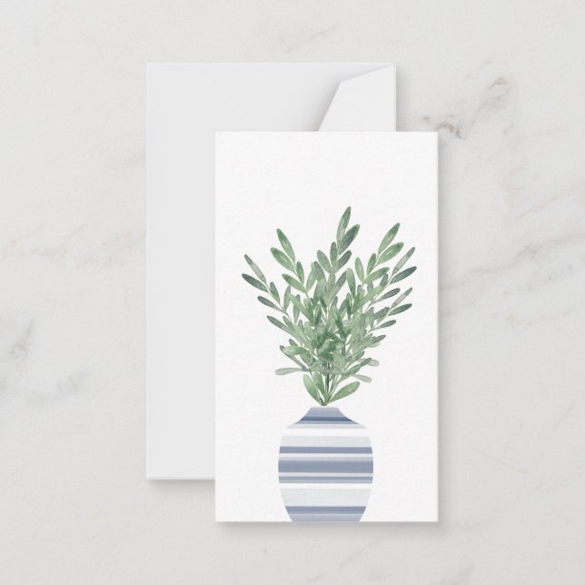 Carte De Correspondance Rosemaire d'aquarelle et vase rayé bleu (Devant)