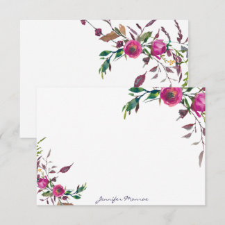 Carte De Correspondance roses aquarelle rose personnalisées
