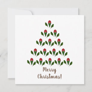 Carte De Correspondance Roses rouges vibrantes, Arbre de Noël Holly & Souh