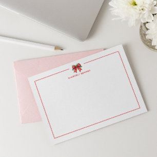 CARTE DE CORRESPONDANCE ROUGE NOËL BOW COQUETTE MISTLETOE PERSONNALISÉ