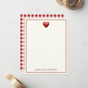 Carte De Correspondance Rouge vintage et En vichy de crème avec coeur