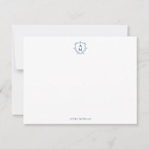 Carte De Correspondance Royal Monogram Crest Marine Bleu Personnalisé