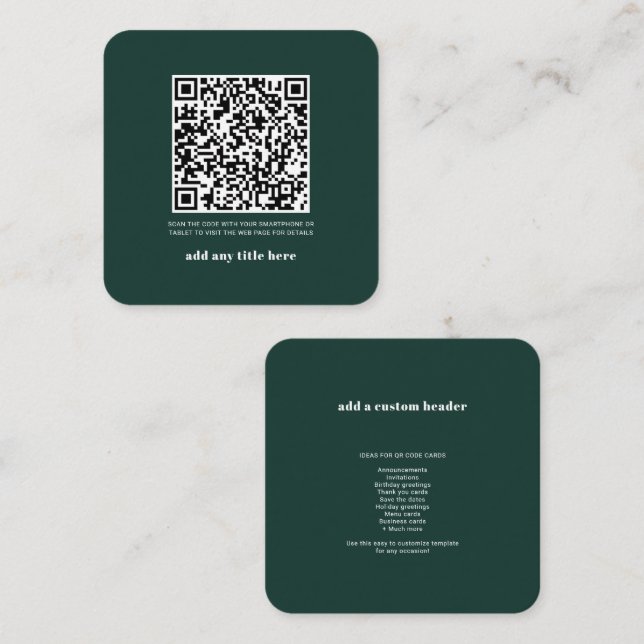 Carte De Correspondance RSVP QR Code Moderne Moderne Toute Occasion Vert (Devant / Derrière)