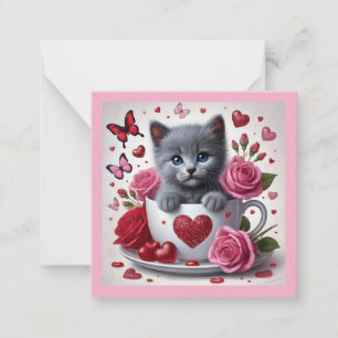 Carte De Correspondance Russe Blue Kitten Valentine's Day